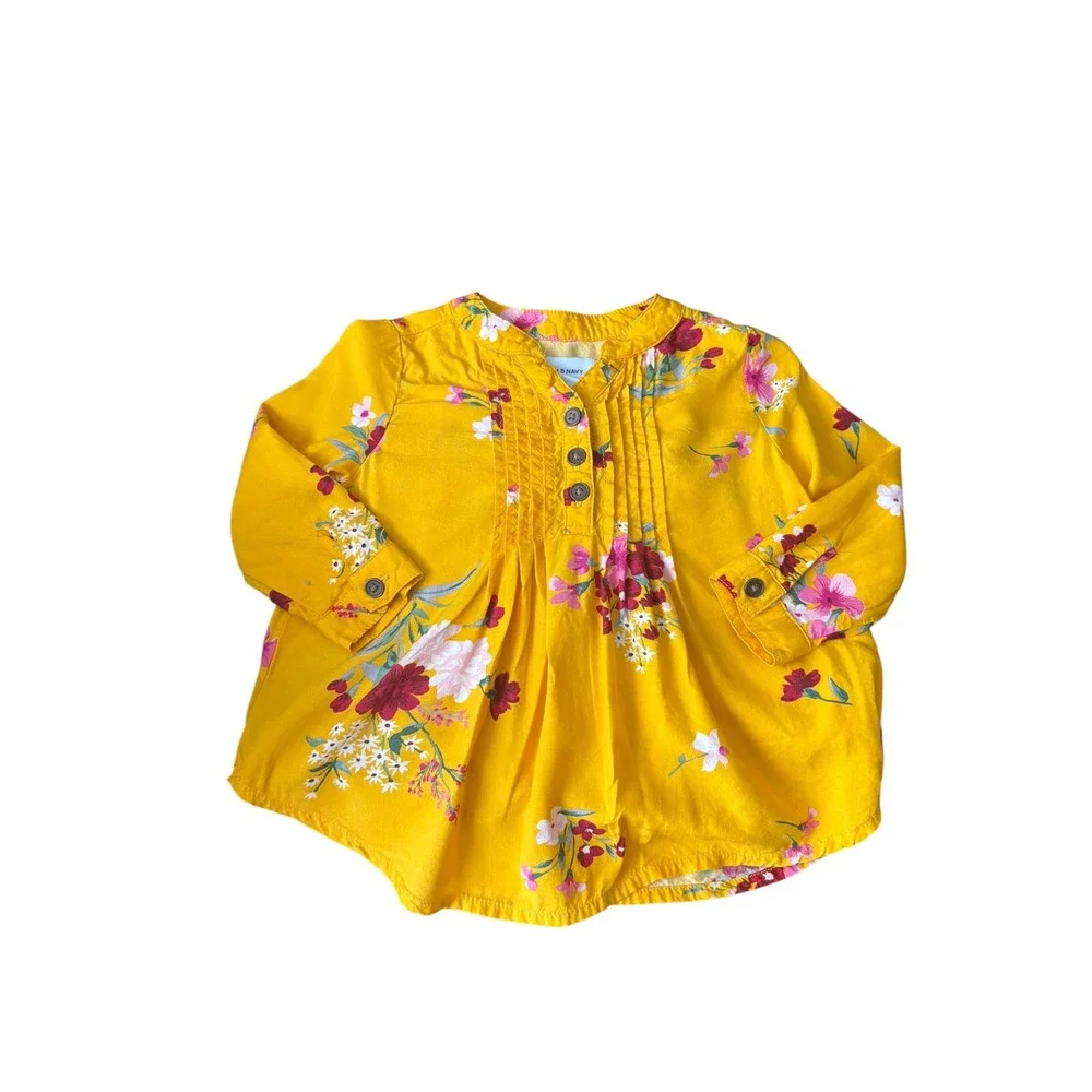 Old Navy Toddler Girls Yellow Floral Boho Tunic Top 12-18M Long Sleeve